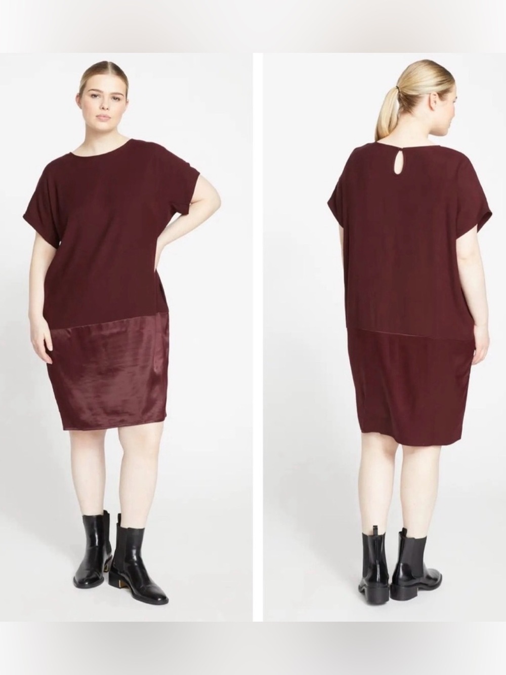 Universal Standard Avenir Double Luxe Shift Dress Black Cherry Maroon NWT